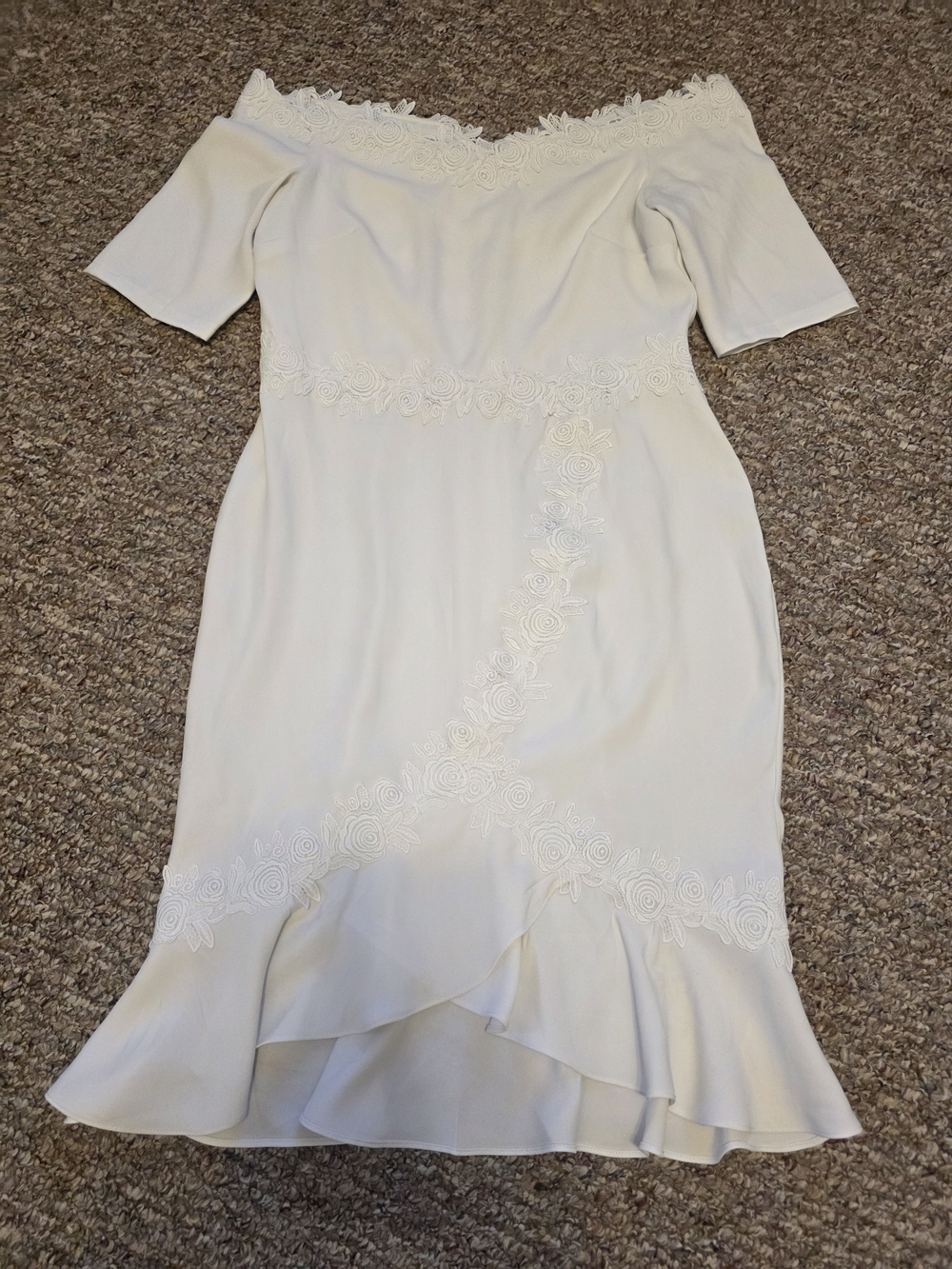 paper doll Off-Shoulder White Lace-Trim Midi Dress